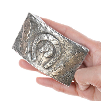 Vintage Sterling and Gold Mexican Hand engraved belt buckle