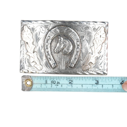 Vintage Sterling and Gold Mexican Hand engraved belt buckle