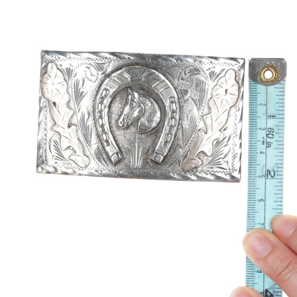 Vintage Sterling and Gold Mexican Hand engraved belt buckle