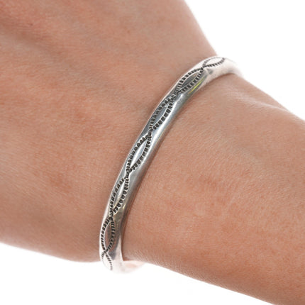 6.25" Navajo Vintage stamped silver slim cuff bracelet