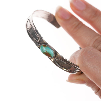 6.75" 40's-50's Navajo slim stamped silver and Royston turquoise cuff bracelet