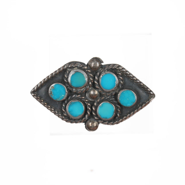 Vintage Zuni Flush inlay turquoise sterling pin with rope edge