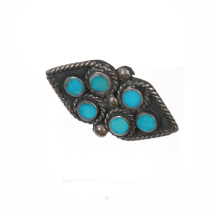 Vintage Zuni Flush inlay turquoise sterling pin with rope edge