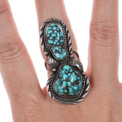 sz6.5 M Begay Navajo sterling and double turquoise ring