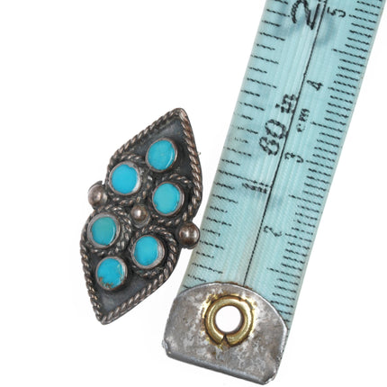 Vintage Zuni Flush inlay turquoise sterling pin with rope edge