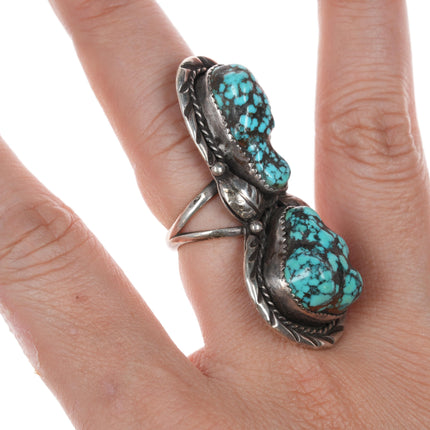 sz6.5 M Begay Navajo sterling and double turquoise ring