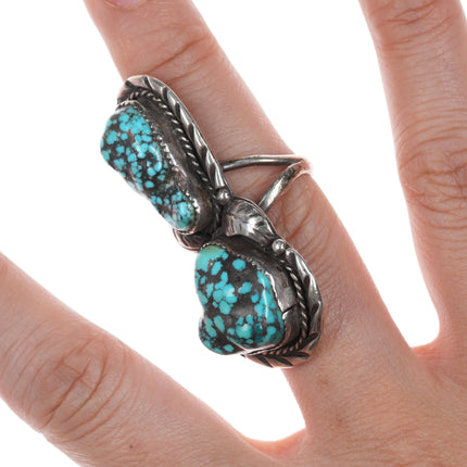 sz6.5 M Begay Navajo sterling and double turquoise ring