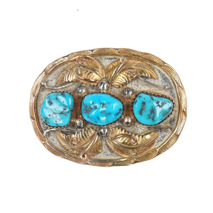 A Vanderver Navajo Sterling gold filled Kingman turquoise buckle