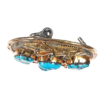 A Vanderver Navajo Sterling gold filled Kingman turquoise buckle