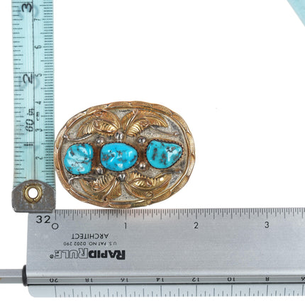 A Vanderver Navajo Sterling gold filled Kingman turquoise buckle