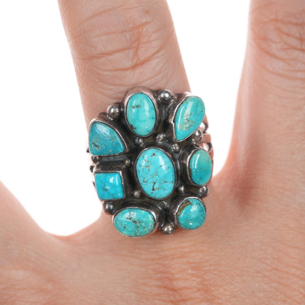 sz10 Lambert Perry Navajo Sterling turquoise cluster ring