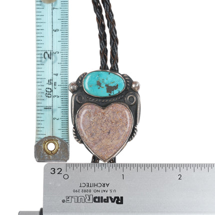 Chief Wolf Robe Hunt (1905-1977) Acoma silver Bolo tie with turquoise/Jasper heart