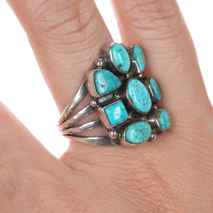 sz10 Lambert Perry Navajo Sterling turquoise cluster ring