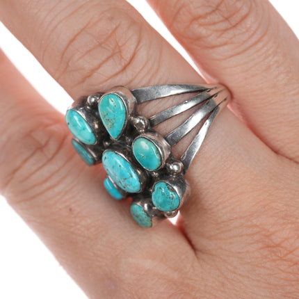 sz10 Lambert Perry Navajo Sterling turquoise cluster ring