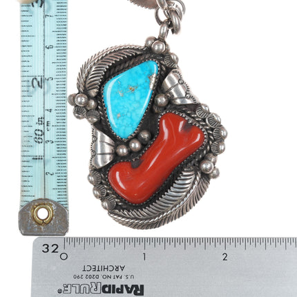 Large Julia Martinez Navajo Sterling Turquoise and Coral Feather necklace