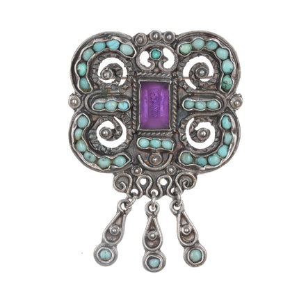 Vintage Matl/Salas Sterling Turquoise Amethyst pin