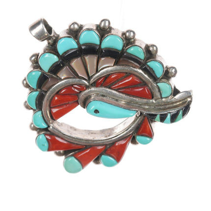 Vintage Zuni Raised Multi-stone inlay sterling bird pendant