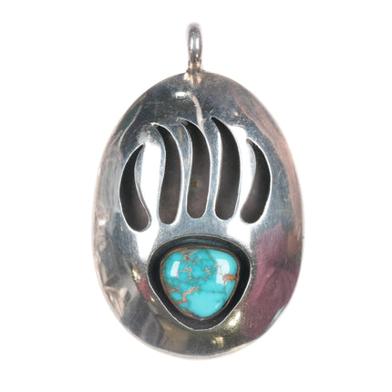 Large 60's-70's High grade turquoise sterling Navajo Shadowbox claw pendant