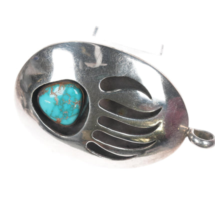 Large 60's-70's High grade turquoise sterling Navajo Shadowbox claw pendant