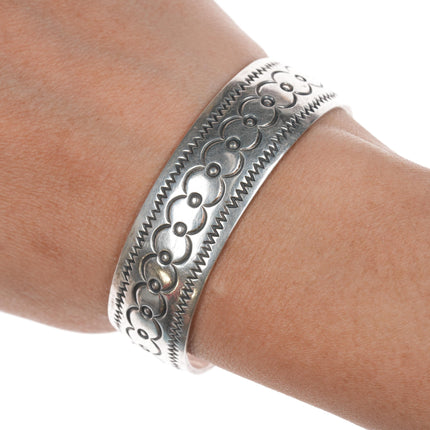 6.25" Vintage Native American hand stamped silver cuff bracelet