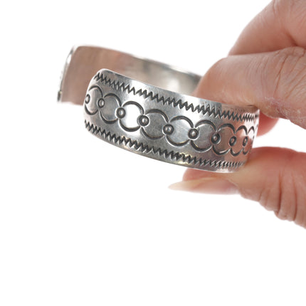 6.25" Vintage Native American hand stamped silver cuff bracelet