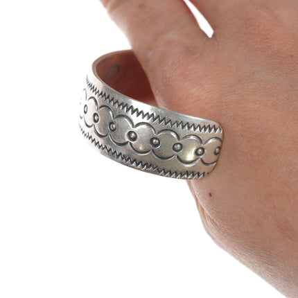 6.25" Vintage Native American hand stamped silver cuff bracelet