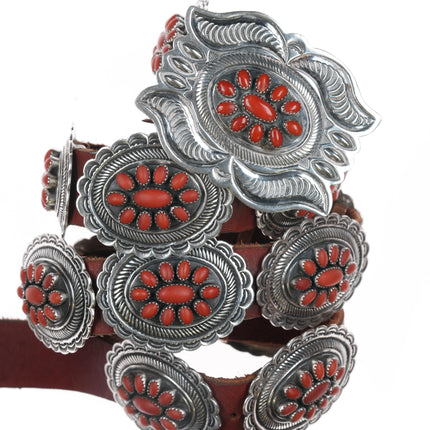 36" Native American Sterling Coral cluster concho belt