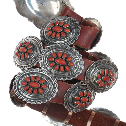 36" Native American Sterling Coral cluster concho belt