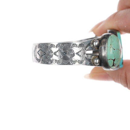 6.25" 30's-40's Navajo stamped silver cuff bracelet with turquoise