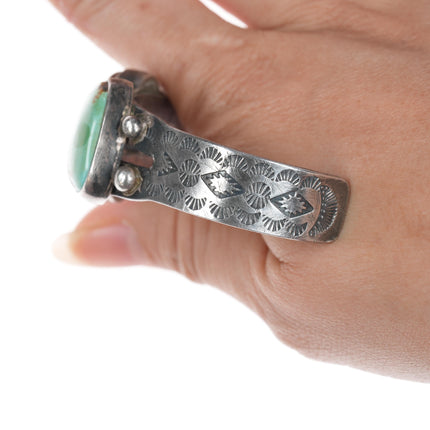 6.25" 30's-40's Navajo stamped silver cuff bracelet with turquoise