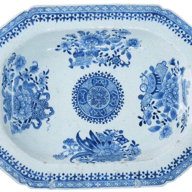 ca. 1820 Antike chinesische blaue, unterglasurverzierte große ovale Servierschale aus Fitzhugh-Porzellan