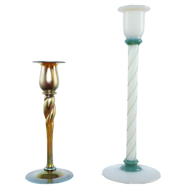 c1920 Steuben Aurene and Fry Foval candlesticks