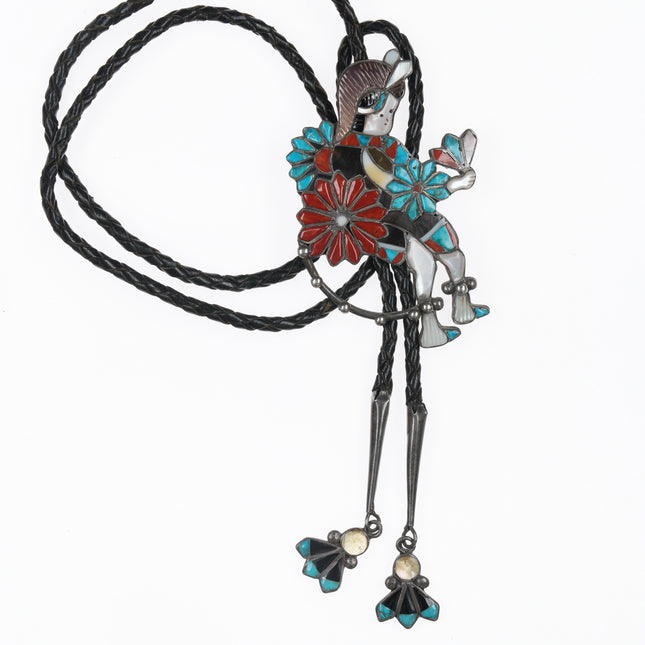 Large c1960 c-31 Zuni Sterling channel inlay Dancer bolo tie