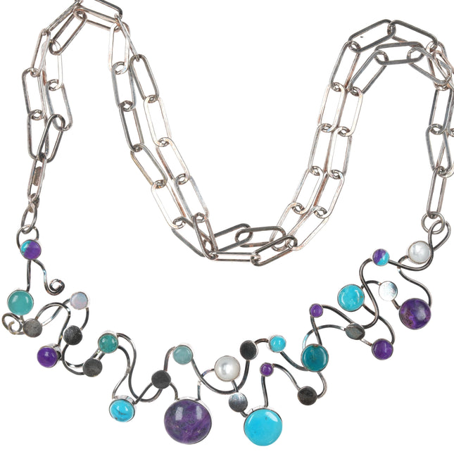 Veronica Poblano Zuni Sterling Sugilite, Turquoise, opal, and shell Modernist necklace