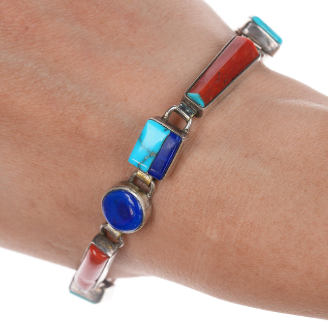 8" Veronica Poblano Zuni Sterling Turquoise, Coral, and Lapis bracelet