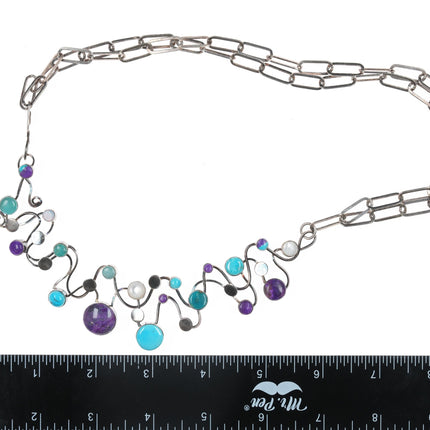 Veronica Poblano Zuni Sterling Sugilite, Turquoise, opal, and shell Modernist necklace