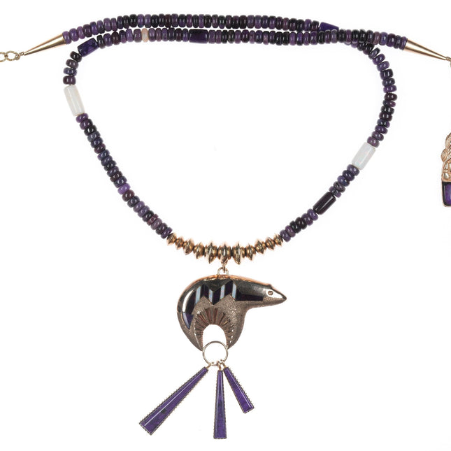 Andy Lee Kirk Isleta Pueblo (1947-2001) 14k gold Sugilite and Opal necklace