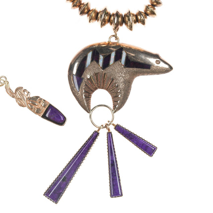 Andy Lee Kirk Isleta Pueblo (1947-2001) 14k gold Sugilite and Opal necklace