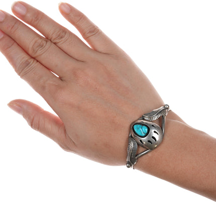 6.25" Teddy Goodluck Navajo sterling cuff bracelet with turquoise