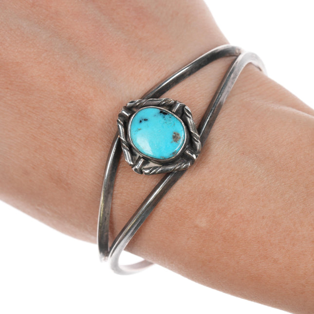 6 5/8" vintage Navajo silver and turquoise double wire cuff bracelet