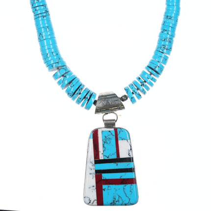 Retro Southwestern sterling heishi pendant/necklace with block turquoise