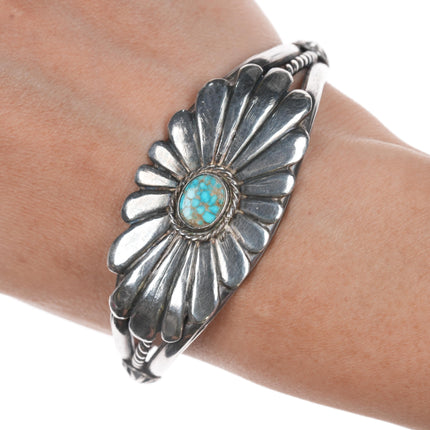 6.5" 30's-40's Native American silver high grade turquoise cuff bracelet