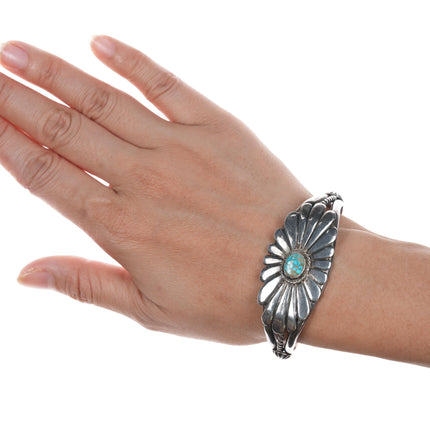 6.5" 30's-40's Native American silver high grade turquoise cuff bracelet