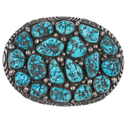 Large Vintage Navajo sterling Kingman Nugget turquoise belt buckle