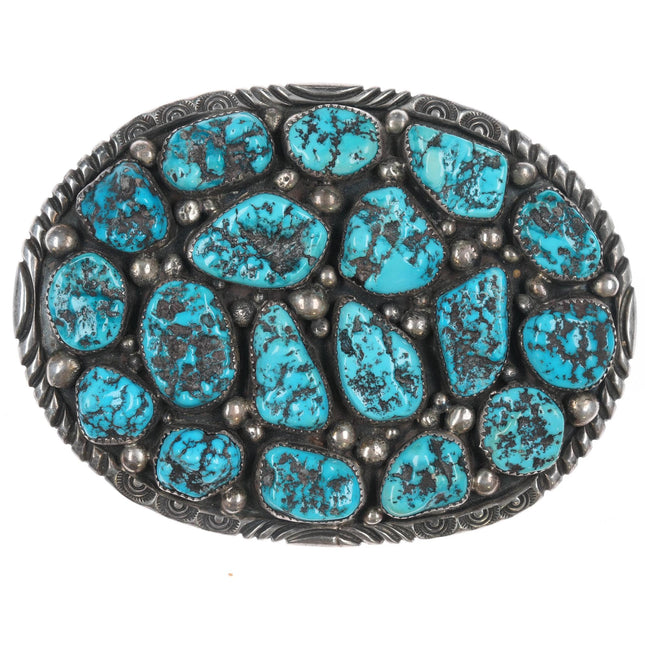 Large Vintage Navajo sterling Kingman Nugget turquoise belt buckle