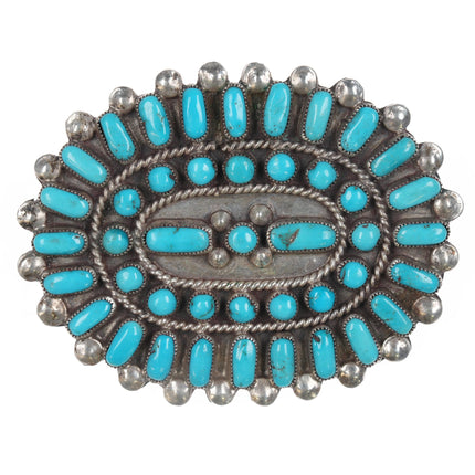 Large 1975 Peyketewa Zuni Sterling and turquoise cluster pin