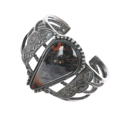 6 3/8" 30's-40's Native American Silver Agate twisted wire cuff bracelet