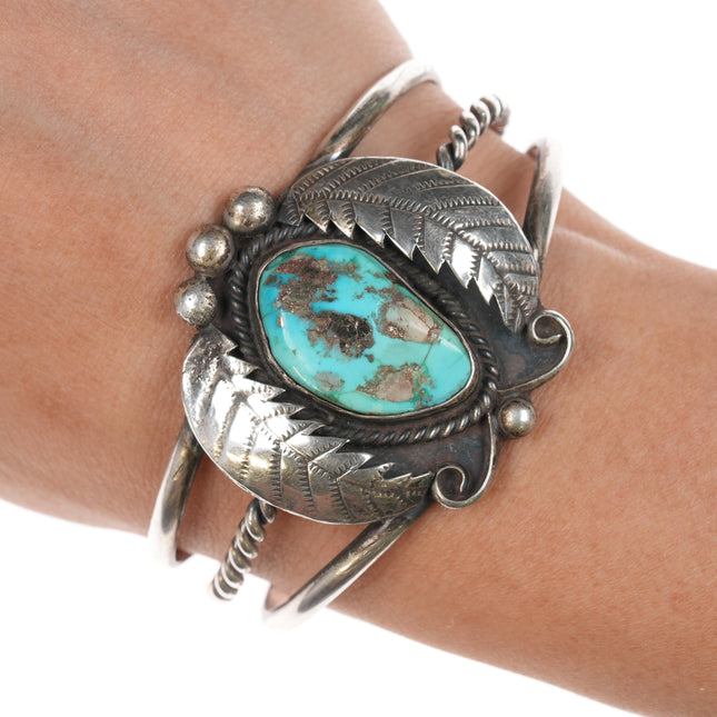 6" 1970's Native American sterling cuff bracelet with turquoise