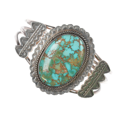 6.5" c 1930's Ingot silver high grade turquoise cuff bracelet