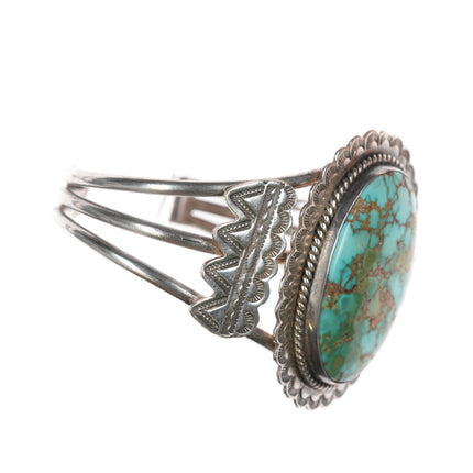 6.5" c 1930's Ingot silver high grade turquoise cuff bracelet